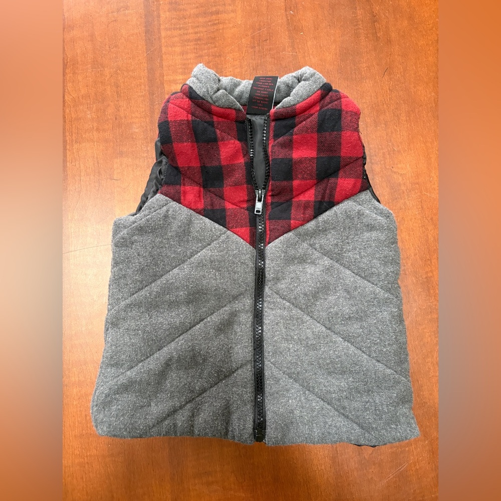 Plaid Red and Gray Kids Vest